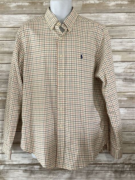 Ralph Lauren Mens Large L Button Up Shirt Plaid Long Sleeve Plaid J