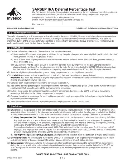 Fillable Online SARSEP IRA Deferral Percentage Test Fax Email Print