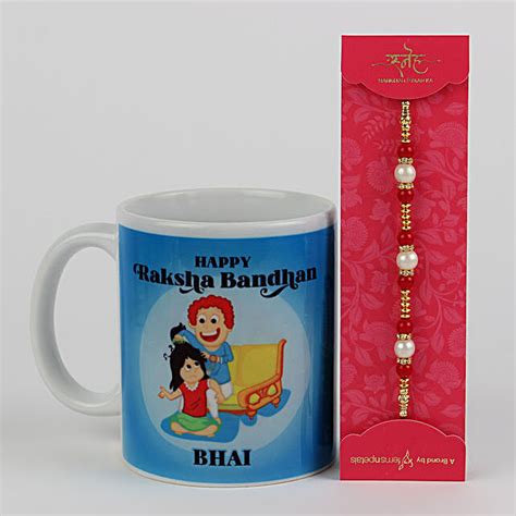 Buy Send White N Red Pearl Rakhi N Mug Mp745 Online FNP