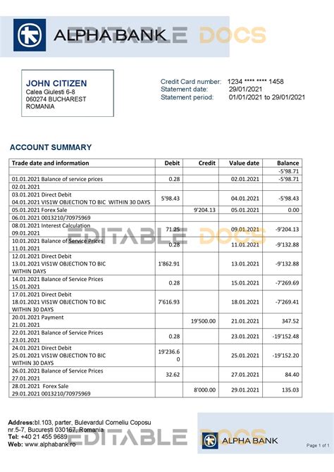 Romania Alpha Bank Statement Template In Word And Pdf Format Editable