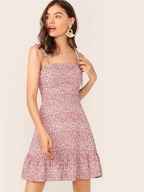 Shein Ditsy Floral Tie Shoulder Shirred Bodice Dress Bodice Dress