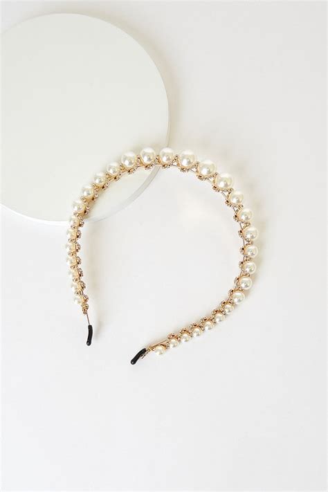 Gold Rhinestone Headband Pearl Headband Gold Metal Headband Lulus