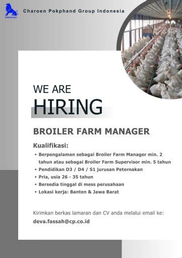 Lowongan Kerja Broiler Farm Manager Charoen Pokphand Group