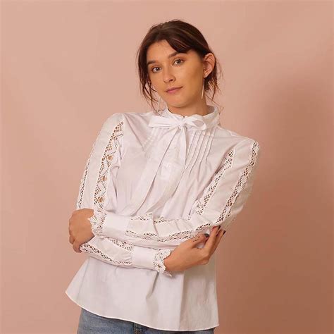 Blusa De Encaje De Manga Larga Blanca Etsy