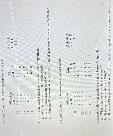 Solved Pts Consider The Following Snapshot Of A Chegg