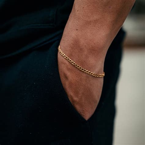 18k Gold Mens Bracelet Chain For Men Cuban Link Bracelet Etsy