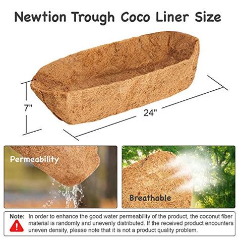 Newtion 2pcs 24 Inch Trough Coco Liners Pre Formed Replacement Coconut Fiber Liner Natural