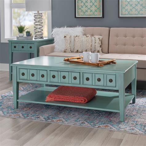 Powell Sadie 3 Drawer Coffee Table With Shelf Teal