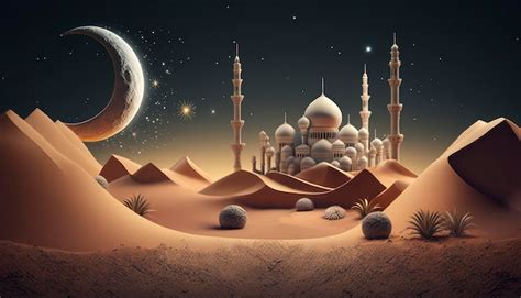 Premium Photo Ramadan 3d Render Landscape Background In The Desert