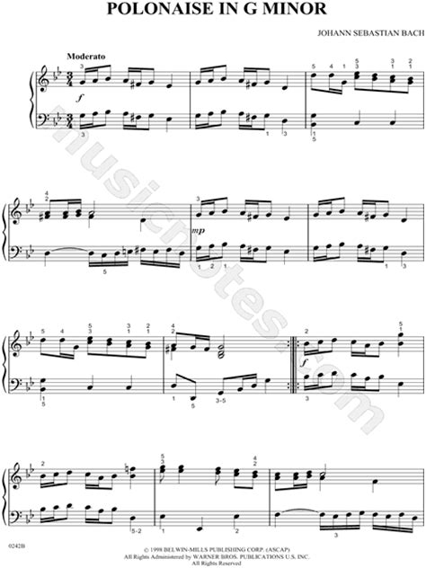 Johann Sebastian Bach Polonaise In G Minor Sheet Music Piano Solo