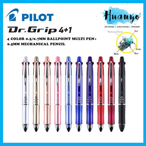 Pilot Dr. Grip 4+1 4 Color Ballpoint Multi Pen Ball Pen + 0.5 mm ...