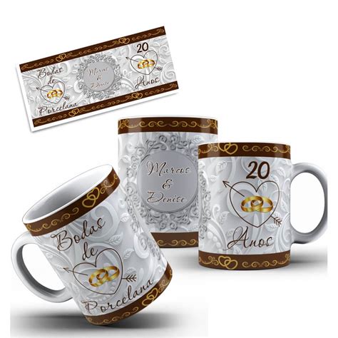 Caneca Bodas De Porcelana Anos De Casados Personalizada Nomes