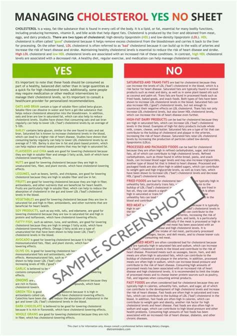 Managing Cholesterol Chart - dietreminders.com