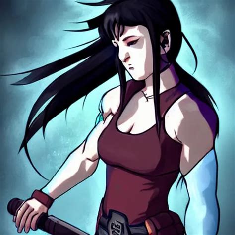 High Quality Artwork Of Tifa Lockhart Dressed As Stable Diffusion