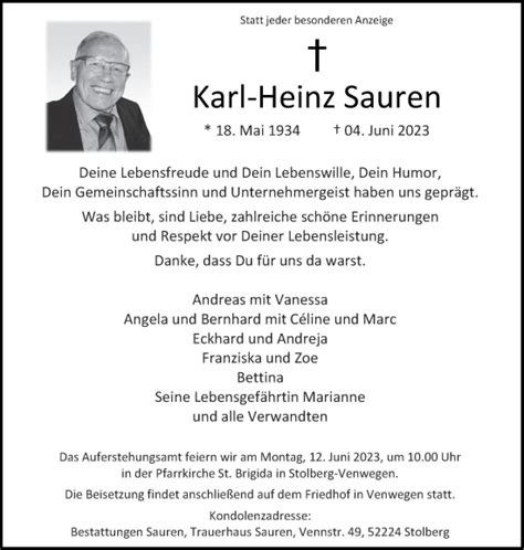 Traueranzeigen Von Karl Heinz Sauren Aachen Gedenkt