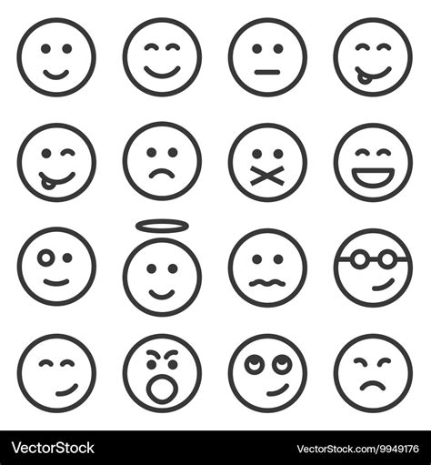 Set Of Outline Emoticons Emoji Royalty Free Vector Image