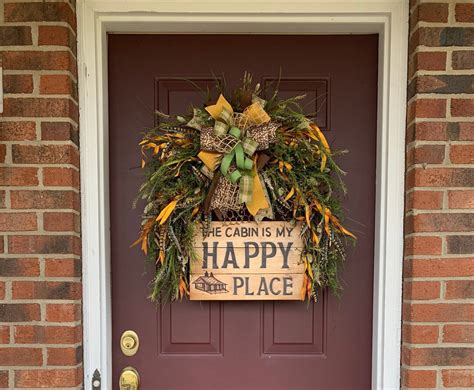 Rustic Woodland Cabin Wreath for Front Door, Lodge Mantle Wreath ...