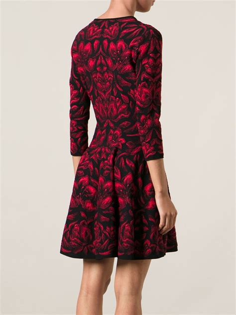 Alexander McQueen 3d Floral Jacquard Dress In Black Red Lyst