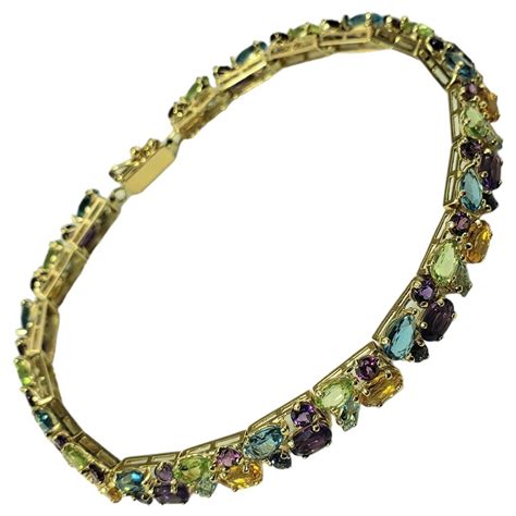 Magnificent 14k Yellow Gold Multi Colored Sapphire Bracelet For Sale At 1stdibs