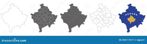 Set Of Political Maps Of Kosovo With Regions And Flag Map Isolated On