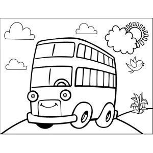 Happy Double-Decker Bus Coloring Page