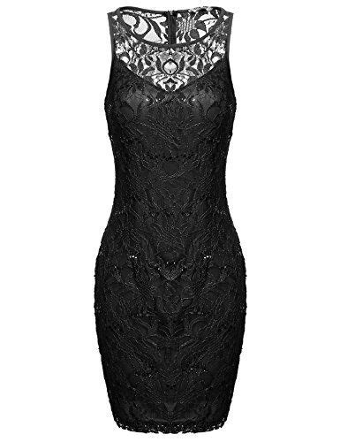 Acevog Womens Sequin Illusion Neckline Bodycon Sheath Party Cocktail