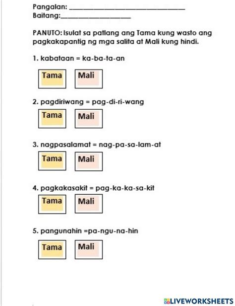 2026231 Pagpapantig Chieftain29 Liveworksheets