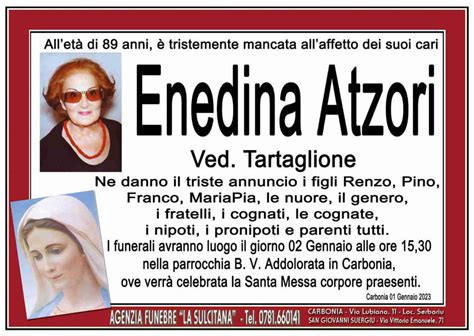 Funerali E Annunci Funebri A Carbonia Enedina Atzori Funer24