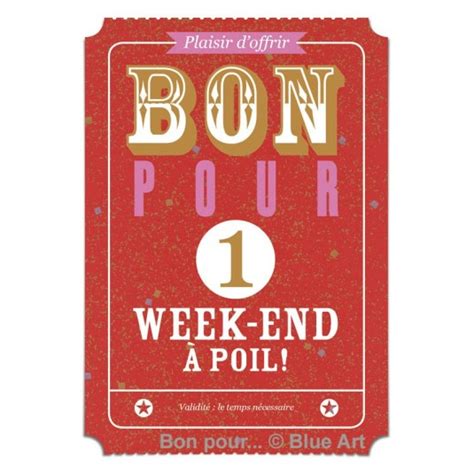 Carte BON POUR 1 Week end à poil Blue Art Editions