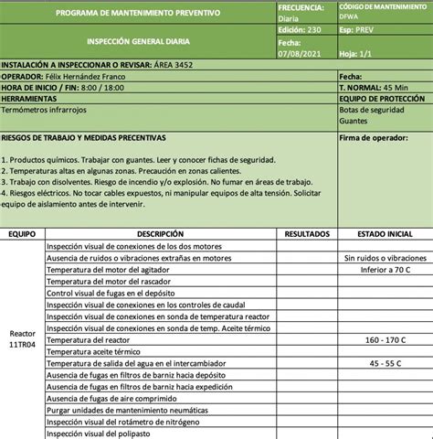 Programa De Mantenimiento Ejemplos Formatos Word Excel