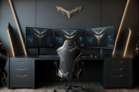 Premium Photo | Stylish modern gaming room 3 monitors gaming chair ultimate gaming pc black ...