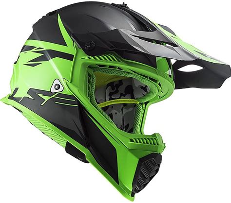 Casco Cross Enduro Moto Ls Mx Fast Evo Roar Nero Opaco Verde