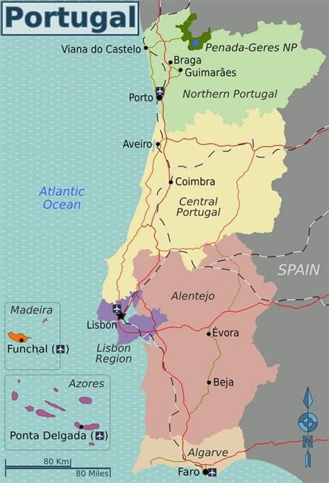 Portugal Map: Including Regions, Districts and Cities