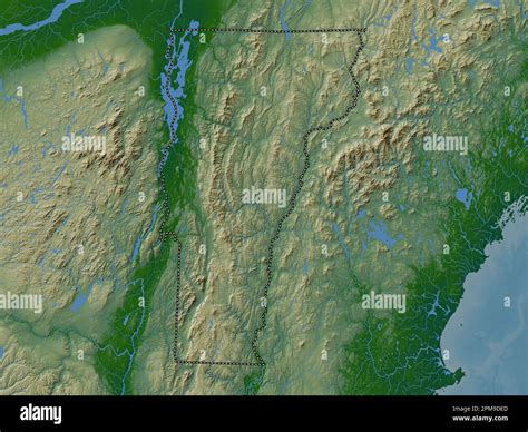 Vermont State Of United States Of America Colored Elevation Map With