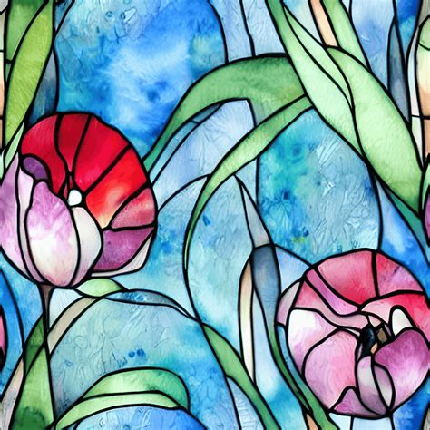 Beautiful Modern Floral Stained Glass Panel Painting In Watercolor