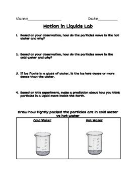 Motions In Liquids Lab By Colleen Pfeiffer TPT