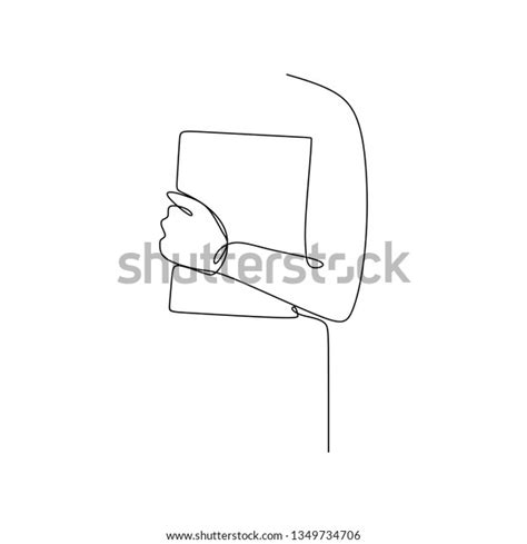 Continuous Line Drawing Person Holding Book Stock Vector Royalty Free