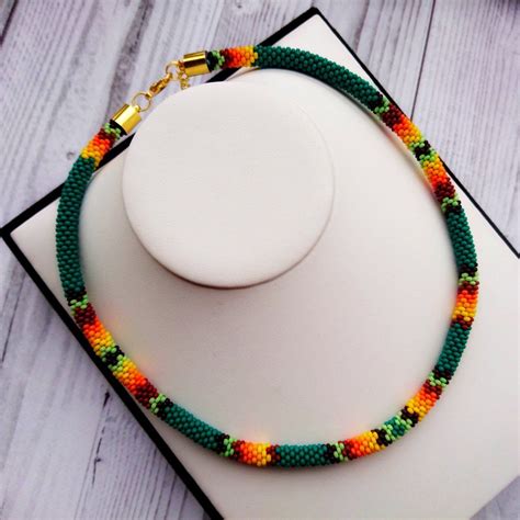 Native American Inspired Beaded Necklace Bead Crochet Rope Etsy