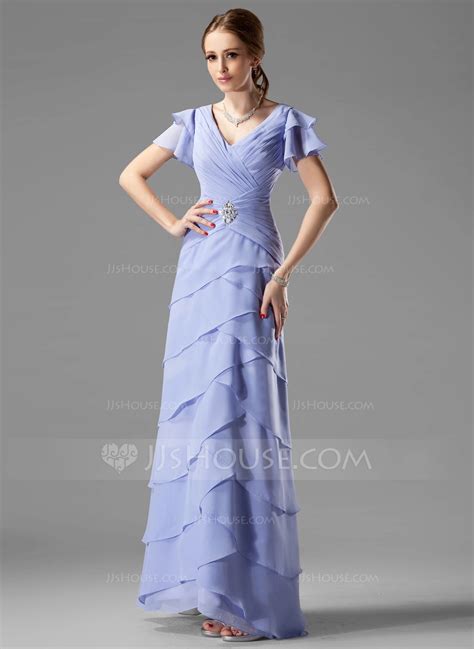 A Line Princess V Neck Floor Length Chiffon Mother Of The Bride Dress