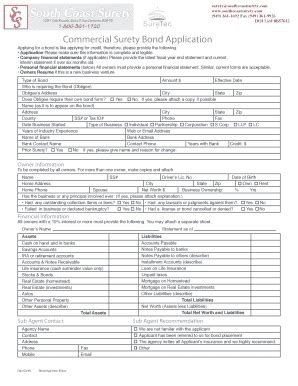 Fillable Online Commercial Surety Bond Application South Coast Surety