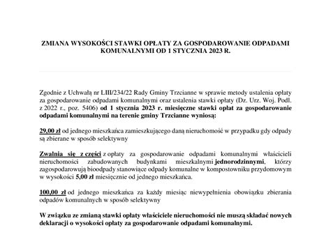 ZMIANA WYSOKOŚCI STAWKI OPŁATY ZA GOSPODAROWANIE ODPADAMI KOMUNALNYMI