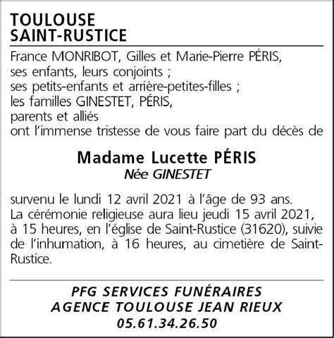 Avis de décès Mme Lucelle Péris Le Petit Journal