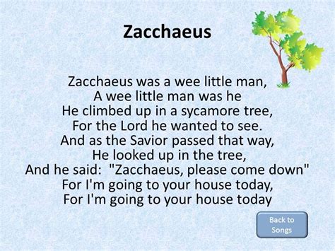 The Zacchaeus Song - Click to Search News