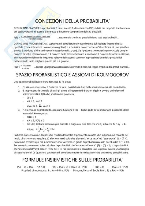 Appunti Schematici Formulario Di Calcolo Delle Probabilità