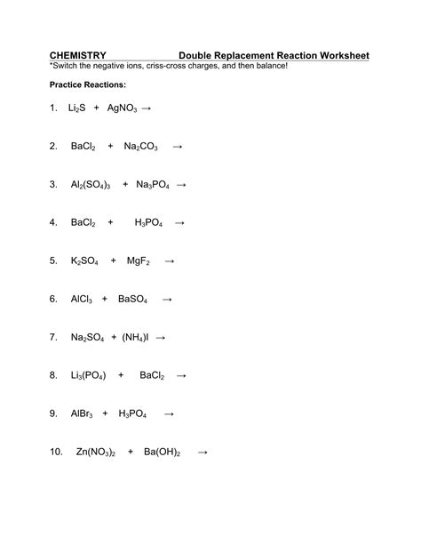 Double Displacement Reaction Worksheet - Printable Calendars AT A GLANCE