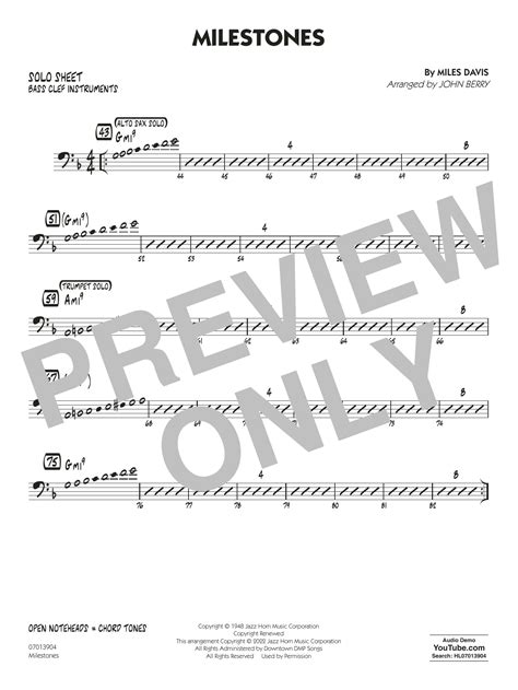 Milestones Arr John Berry Bass Clef Solo Sheet By Miles Davis Sheet Music For Jazz Ensemble