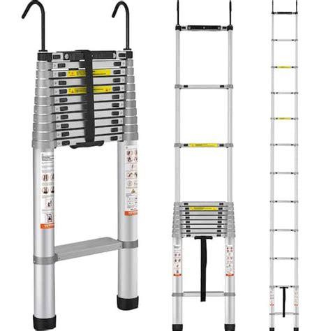 Vevor Telescoping Ladder Ft Aluminum One Button Retraction