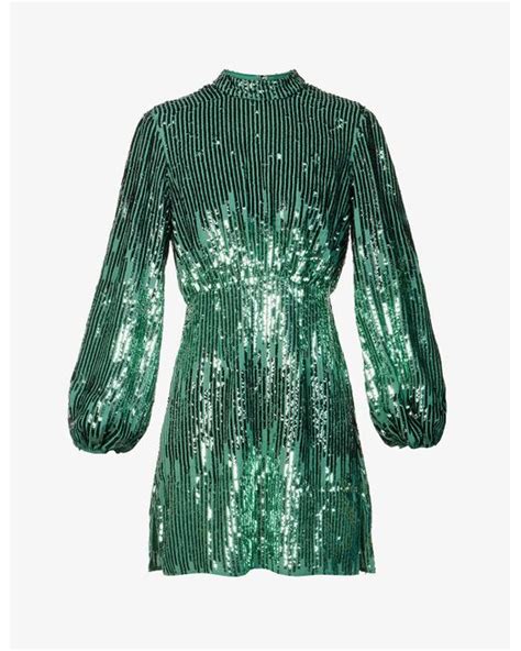 Rixo London Samantha Sequin Embellished Woven Mini Dress In Green Lyst