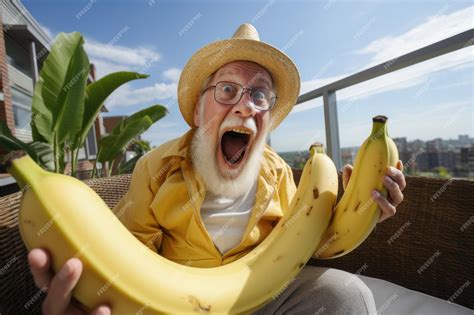 Premium Ai Image A Silly Old Man Is Pretending Banana Is His Mouth