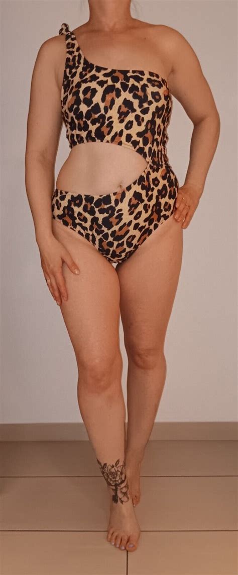 Sexy Damen Badeanzug Bikini Einteiler Leoprint OneShoulder CutOut